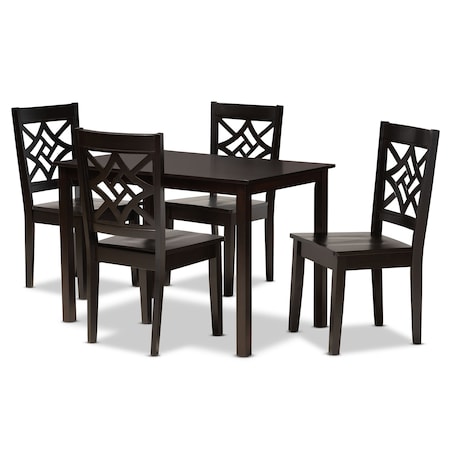 Baxton Studio Nicolette Modern and Contemporary Dark Brown Finished Wood 5-Piece Dining Set 179-11385-8026-Zoro